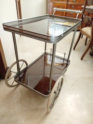 Carrito Bar camarera 80s Madera y Cromado vintage