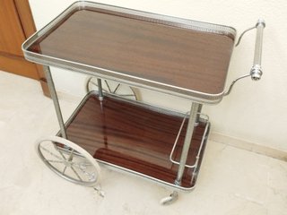 Carrito Bar camarera 80s Madera y Cromado vintage