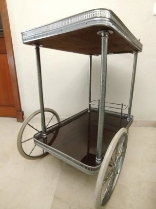 Carrito Bar camarera 80s Madera y Cromado vintage