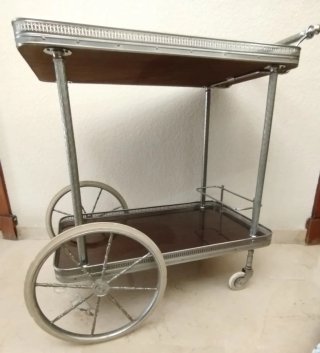 Carrito Bar camarera 80s Madera y Cromado vintage