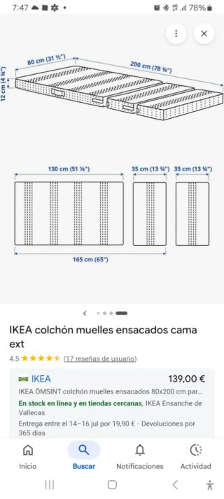 Colchón muelles. cama evolutiva IKEA (costó 139€)