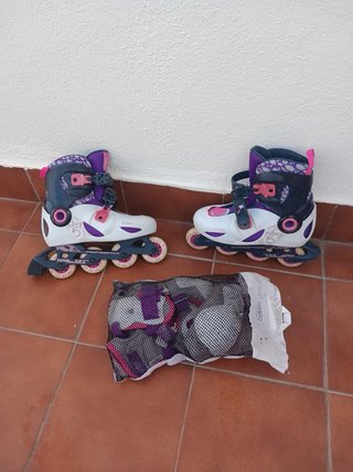 Lote de patines en línea morados y blancos