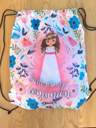 Mochila saco comunión niña flores