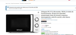Microondas Orbegozo MI 2115 Blanco 700W