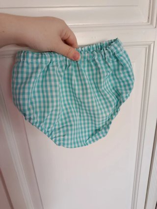 Vestido y pololo cuadros turquesa y blanco