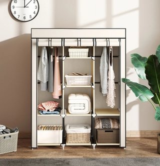 Guardaroba pieghevole in tessuto beige portatile