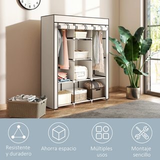 Guardaroba pieghevole in tessuto beige portatile