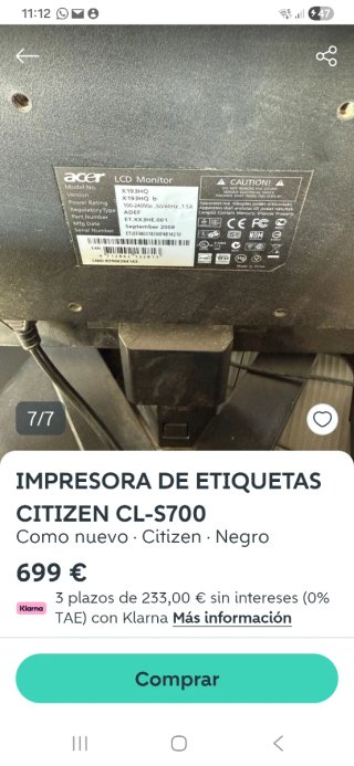 Impresora de etiquetas Citizen CL-S700