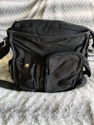 Bolso Lona Negro Multibolsillos