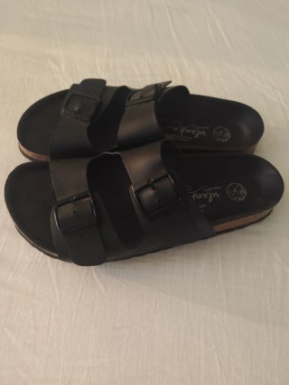 Sandalias Ulanka Arizona Piel y Corcho Negras