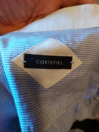 Camisa de lino Cortefiel azul y blanco
