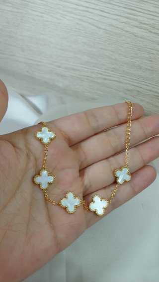 Pulsera Trébol Nácar Chapado Oro 18k