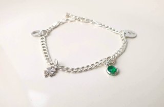 Pulsera Plata Ley 925 Buena Suerte Trébol Verde