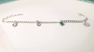 Pulsera Plata Ley 925 Buena Suerte Trébol Verde