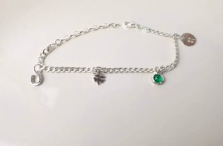 Pulsera Plata Ley 925 Buena Suerte Trébol Verde