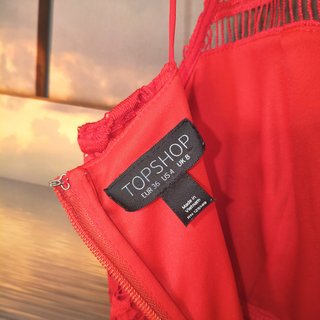 Topshop Vestito Tubino Pizzo Rosso UK8