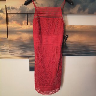 Topshop Vestito Tubino Pizzo Rosso UK8