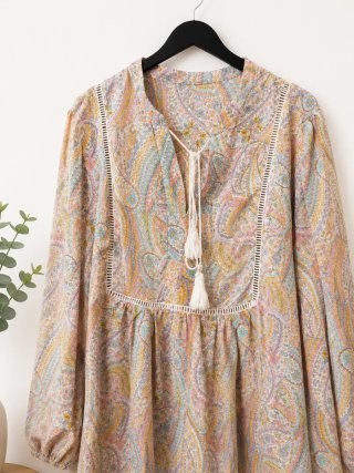 Blusa Boho Estampado Paisley Manga Larga