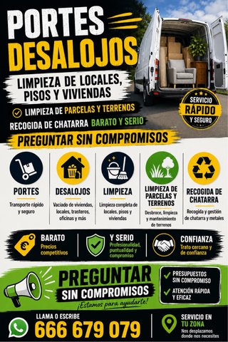 Portes limpiezas desalojos vaciados de pisos .