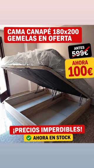 Cama Canapé 180x200 Gemelas con colchón