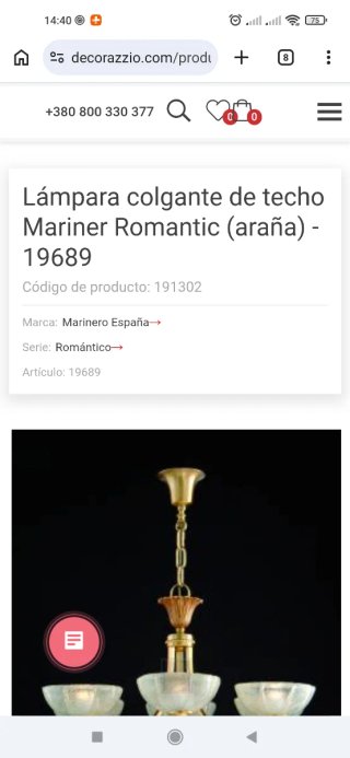 Lámpara araña de metal y cristal. Marca mariner