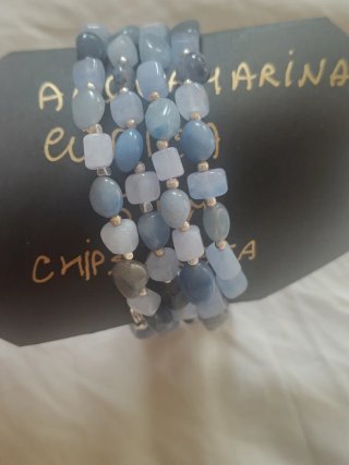 Bracciale multifilo pietre acquamarina cubica