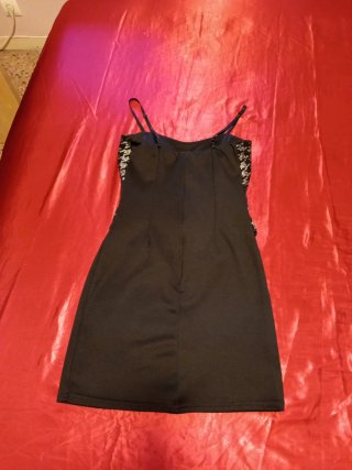 Vestido fiesta S negro y plateado