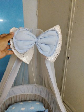 Cuna Moisés Mimbre con Dosel Azul