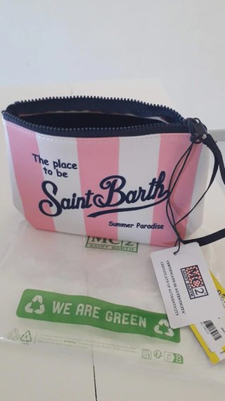 Pochette Saint Barth righe rosa e bianche