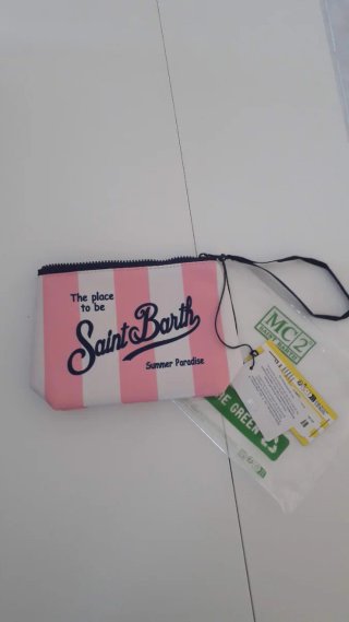 Pochette Saint Barth righe rosa e bianche