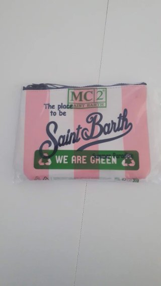 Pochette Saint Barth righe rosa e bianche