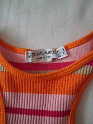 Top Stradivarius Riscas Laranja e Rosa