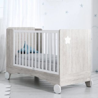 Cuna Stella Roble/Blanco + Colchón
