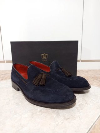 Zapatos de ante azul con borlas Massimo Dutti