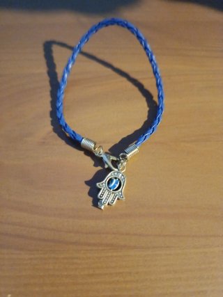Pulsera Mano de Fátima azul y plata