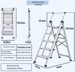 Escalera 5 peldaños aluminio plegable