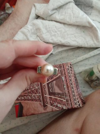 Anillo bisutería perla grande dorado