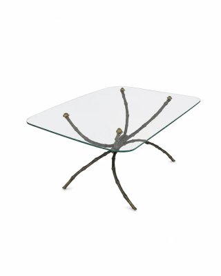 Mesa auxiliar escultórica en cristal y latón, 60s