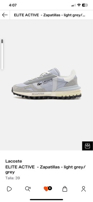 Zapatillas Lacoste Elite Active Gris Talla 39