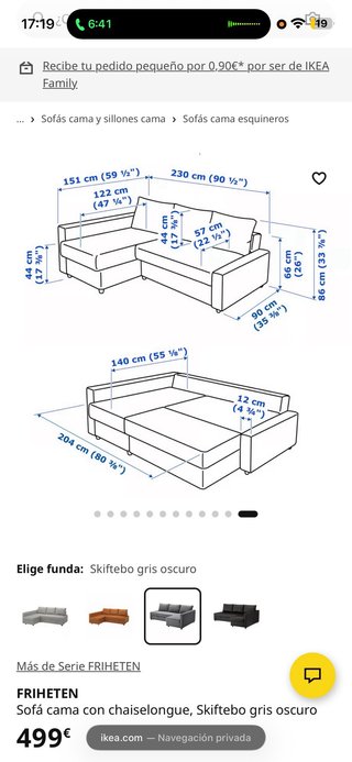Sofá Cama Ikea Gris Tela