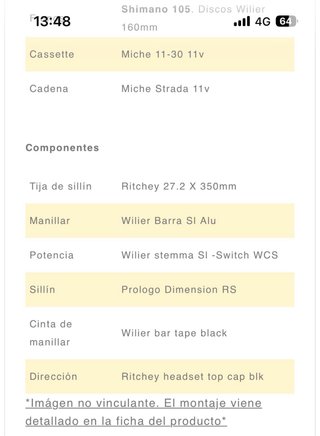 Bicicleta carretera carbono Wilier Garda Talla M