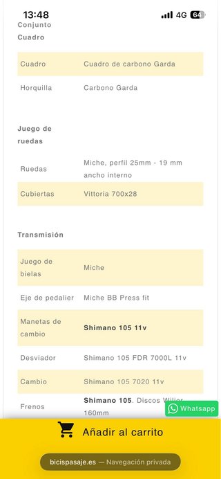 Bicicleta carretera carbono Wilier Garda Talla M