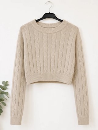 Jersey crop punto trenzado beige talla única