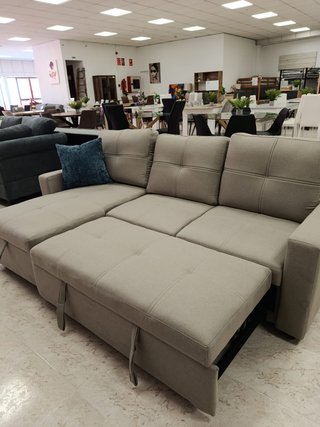 Sofá Cama Chaise Longue 215cm Tela Gris