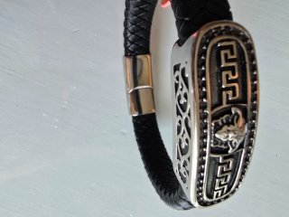 Pulsera Piel Trenzada Negra Cierre acero