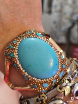 Pulsera Brazalete Turquesa Diseño Dorado