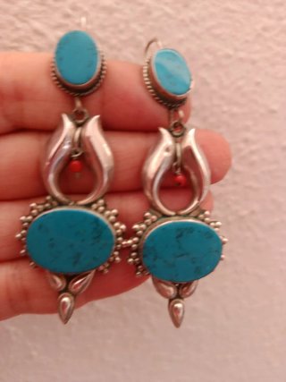 Pendientes Plata Turquesa y Coral