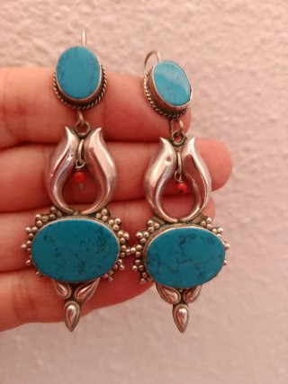 Pendientes Plata Turquesa y Coral