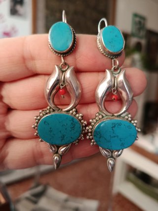 Pendientes Plata Turquesa y Coral