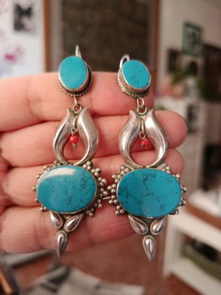 Pendientes Plata Turquesa y Coral